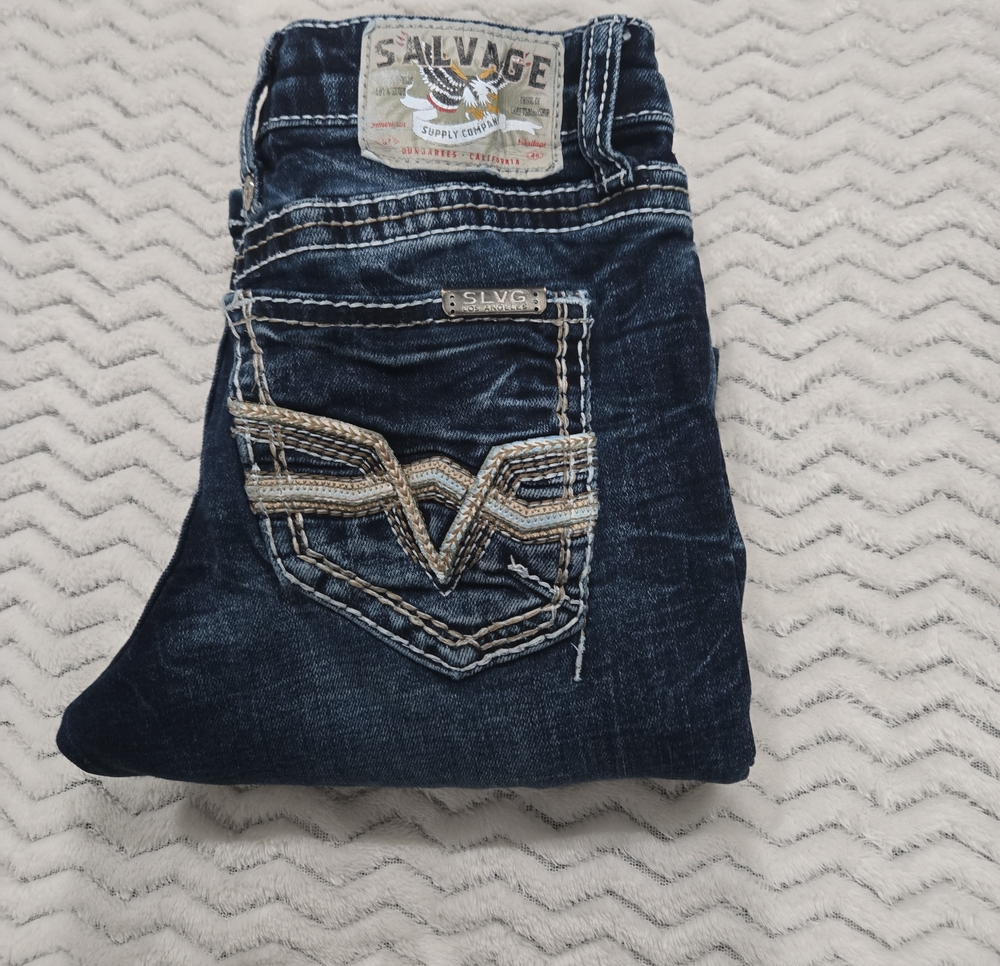 Salvage Dark Blue Jeans with Contrast Pocket Stitching